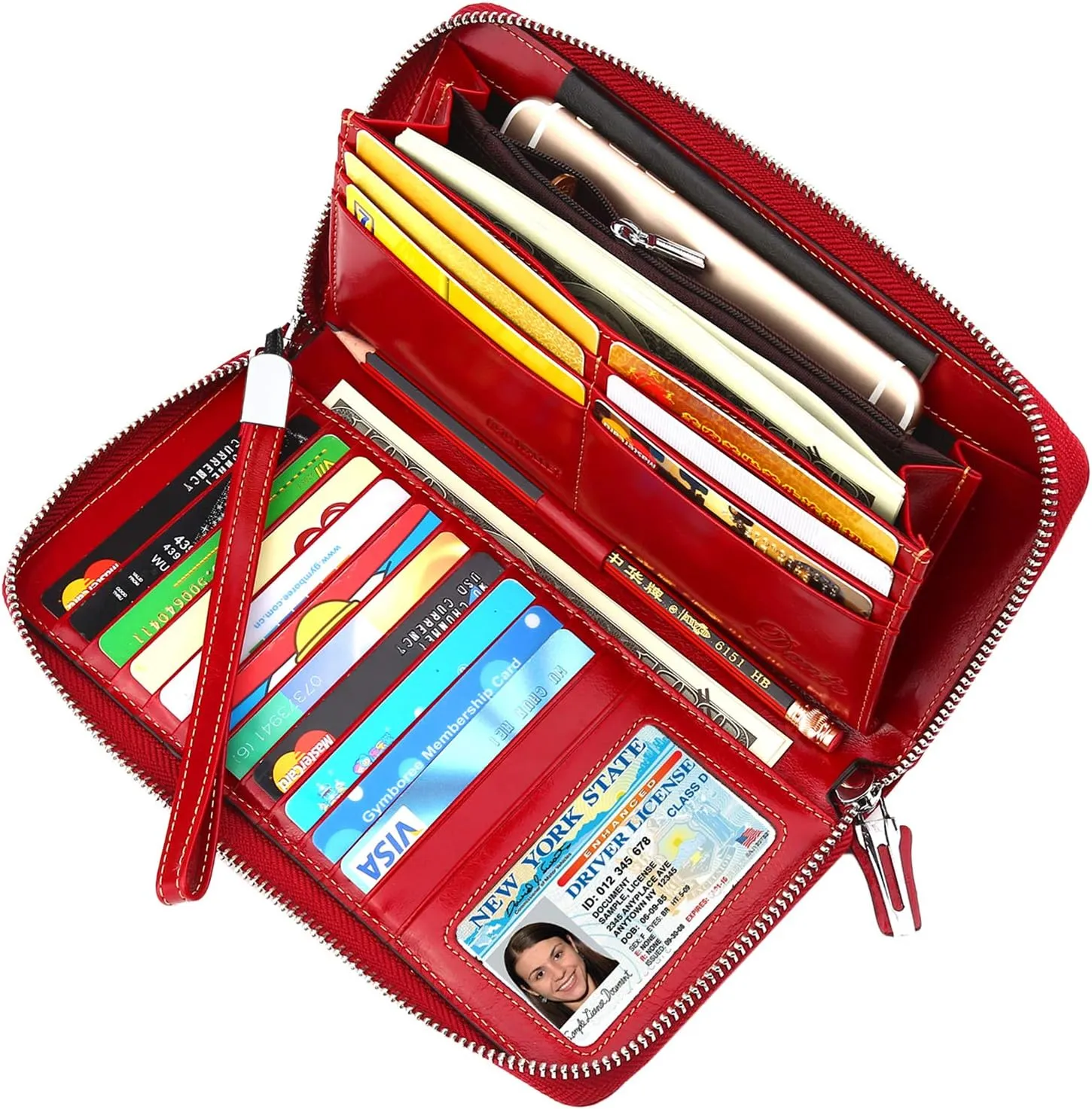 Lavemi Women's RFID Blocking 100% Leather Large Capacity Zip Around Wallet Phone Holder Clutch Travel Purse Wristlet