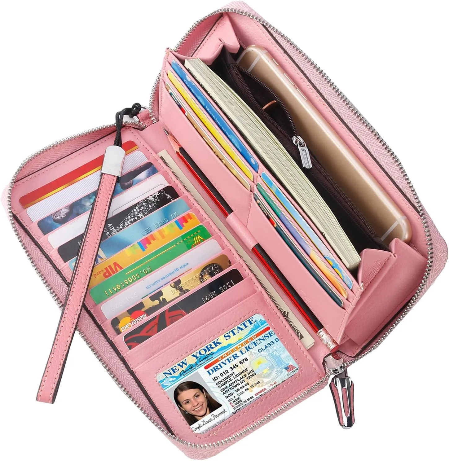 Lavemi Women's RFID Blocking 100% Leather Large Capacity Zip Around Wallet Phone Holder Clutch Travel Purse Wristlet