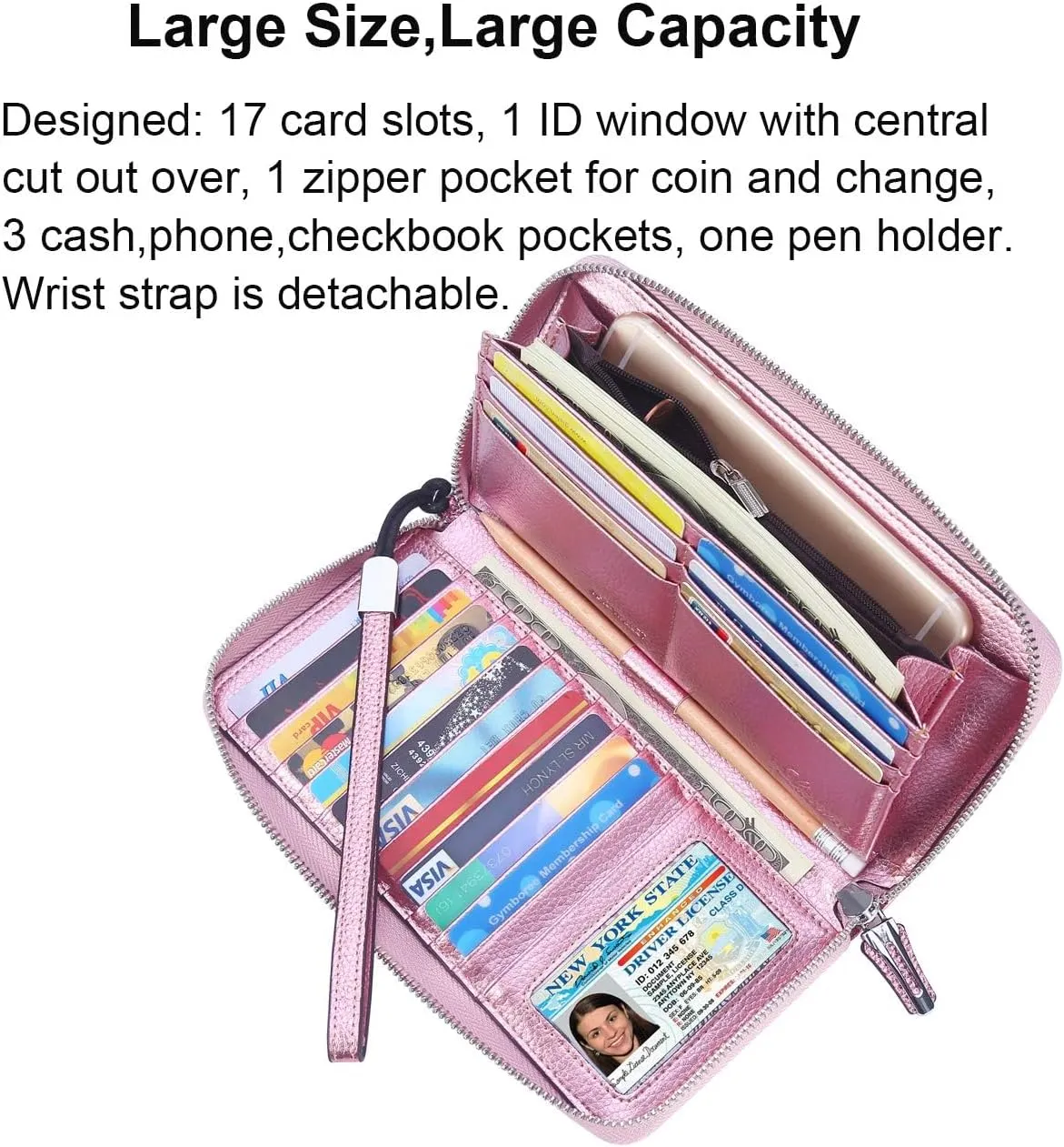 Lavemi Women's RFID Blocking 100% Leather Large Capacity Zip Around Wallet Phone Holder Clutch Travel Purse Wristlet