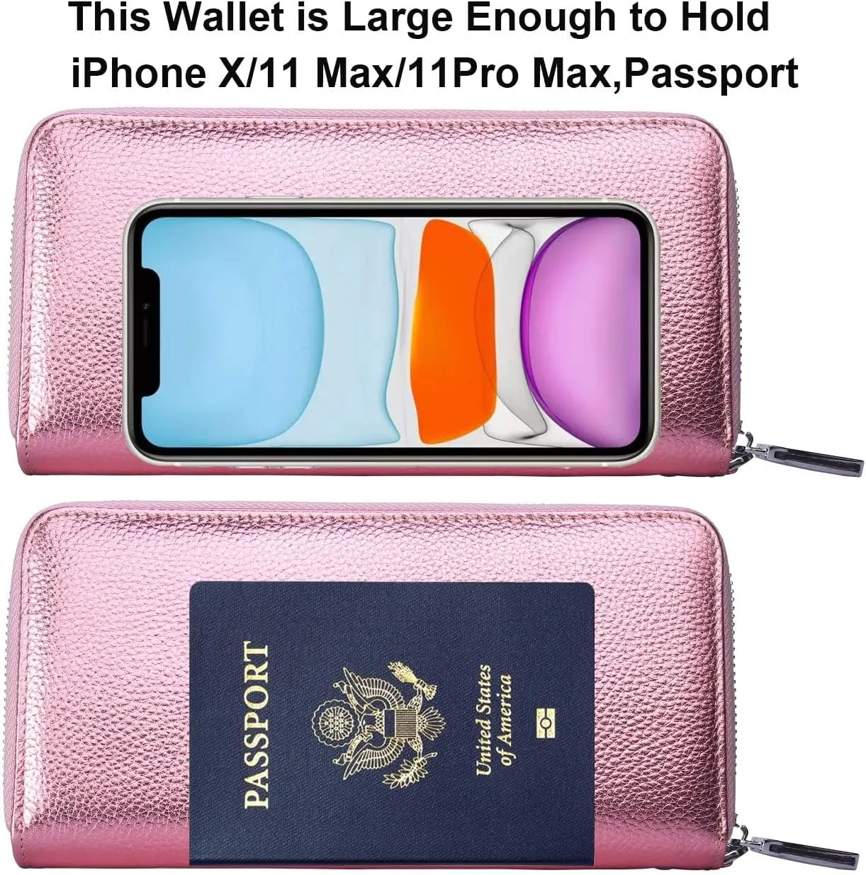 Lavemi Women's RFID Blocking 100% Leather Large Capacity Zip Around Wallet Phone Holder Clutch Travel Purse Wristlet