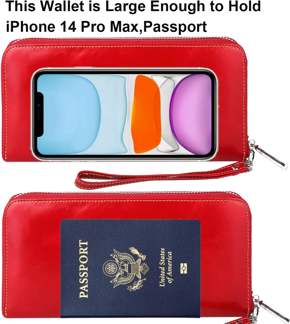 Lavemi Women's RFID Blocking 100% Leather Large Capacity Zip Around Wallet Phone Holder Clutch Travel Purse Wristlet