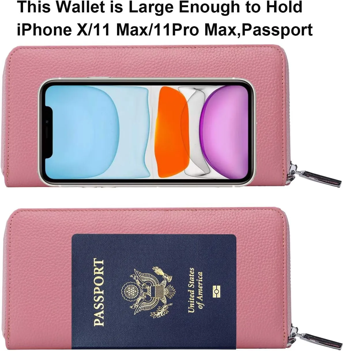 Lavemi Women's RFID Blocking 100% Leather Large Capacity Zip Around Wallet Phone Holder Clutch Travel Purse Wristlet