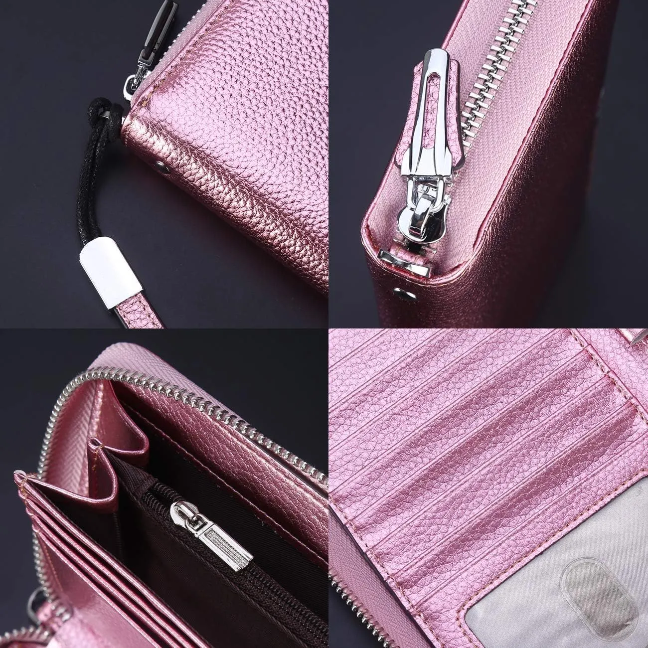 Lavemi Women's RFID Blocking 100% Leather Large Capacity Zip Around Wallet Phone Holder Clutch Travel Purse Wristlet