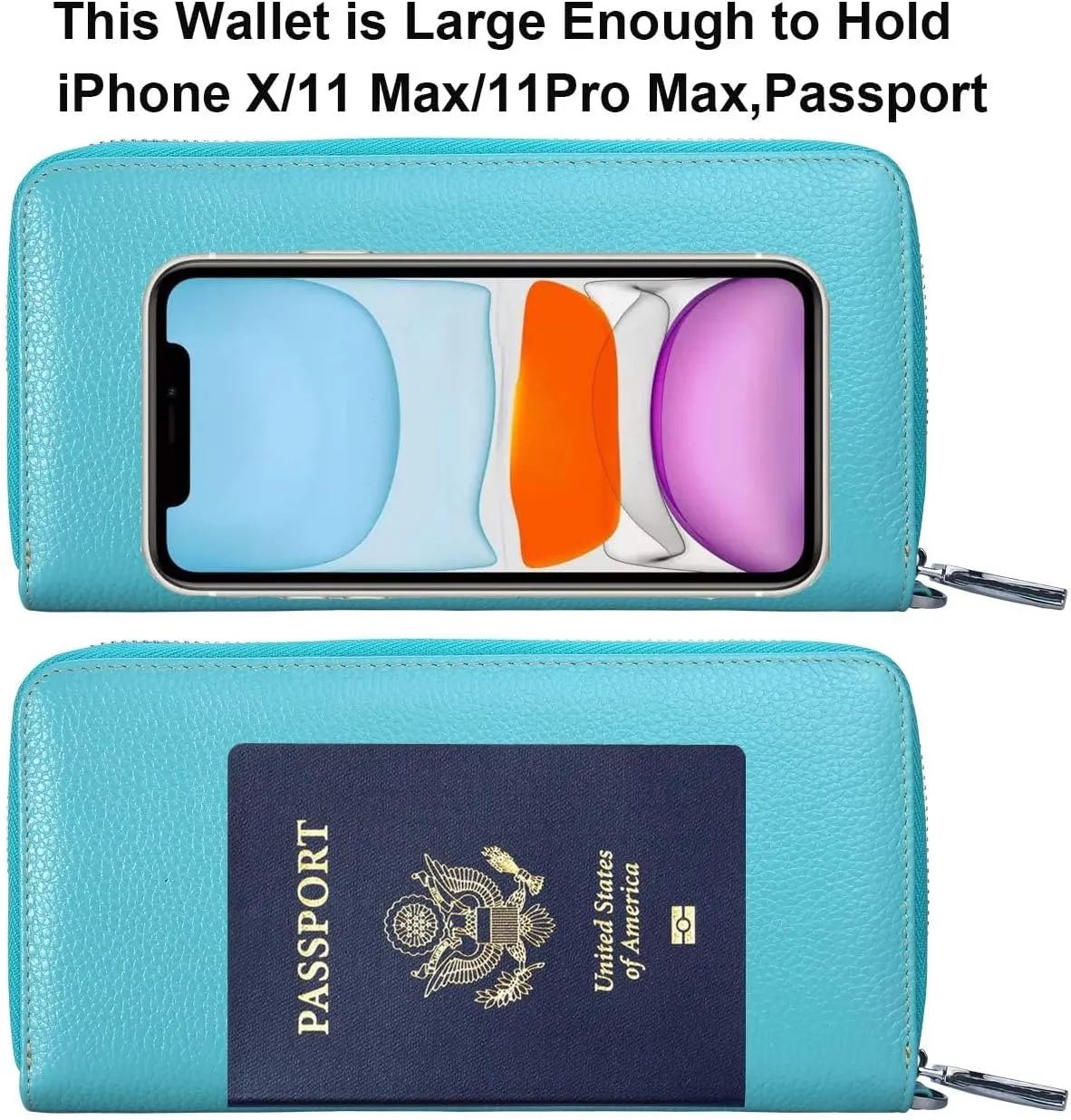 Lavemi Women's RFID Blocking 100% Leather Large Capacity Zip Around Wallet Phone Holder Clutch Travel Purse Wristlet