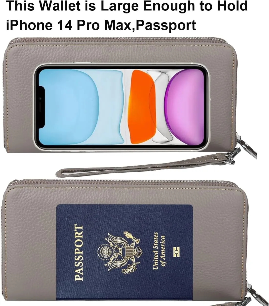Lavemi Women's RFID Blocking 100% Leather Large Capacity Zip Around Wallet Phone Holder Clutch Travel Purse Wristlet
