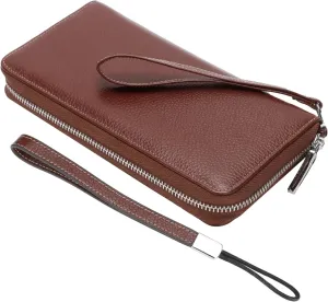 Lavemi Women's RFID Blocking 100% Leather Large Capacity Zip Around Wallet Phone Holder Clutch Travel Purse Wristlet