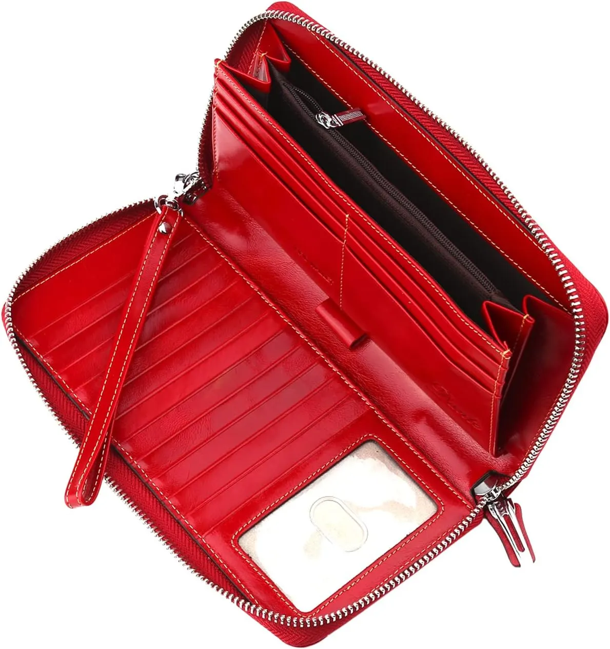 Lavemi Women's RFID Blocking 100% Leather Large Capacity Zip Around Wallet Phone Holder Clutch Travel Purse Wristlet