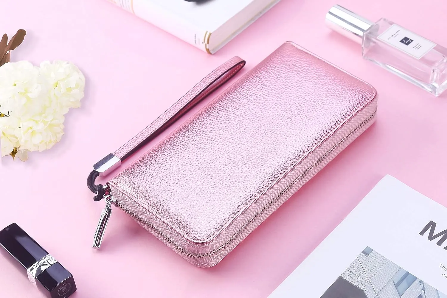 Lavemi Women's RFID Blocking 100% Leather Large Capacity Zip Around Wallet Phone Holder Clutch Travel Purse Wristlet