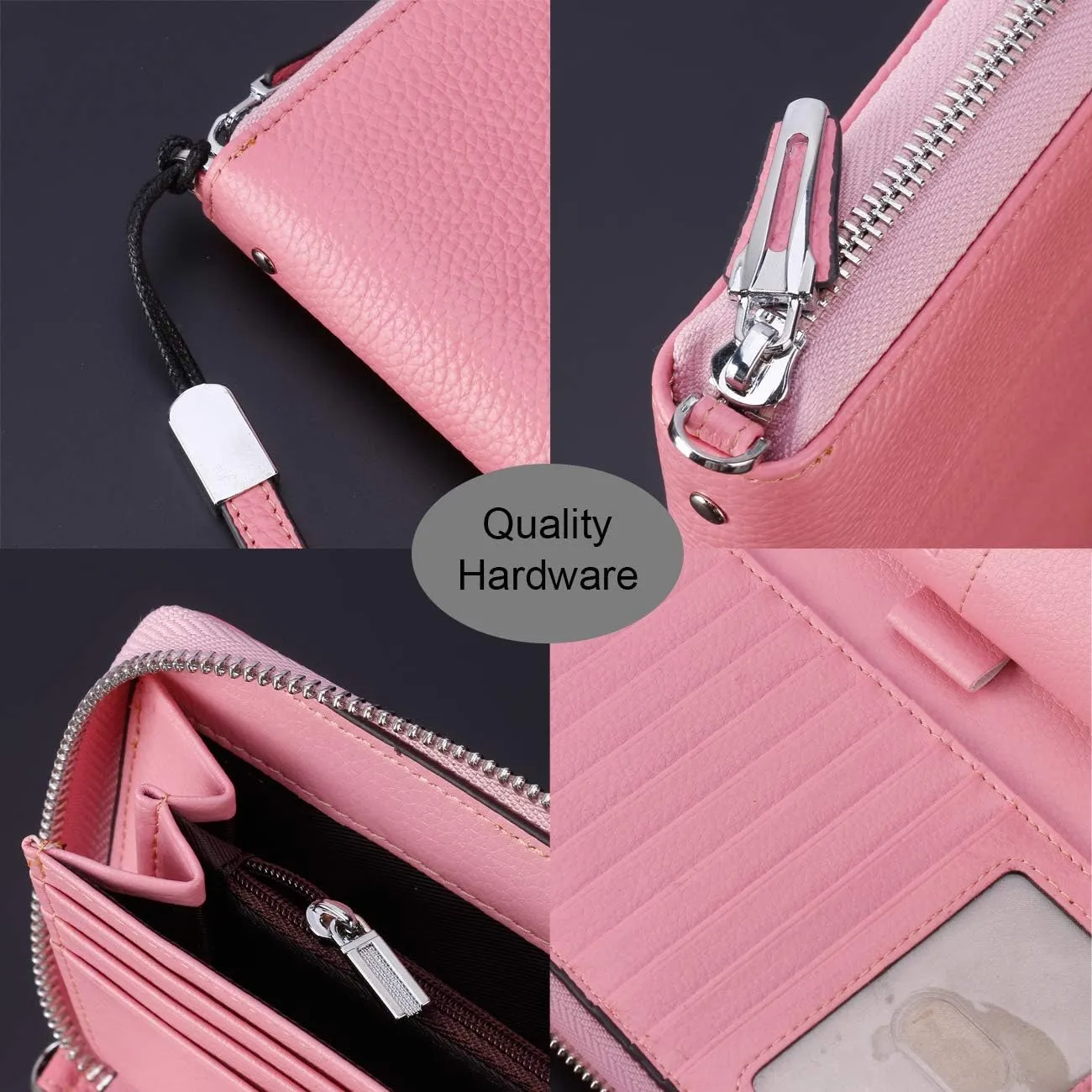 Lavemi Women's RFID Blocking 100% Leather Large Capacity Zip Around Wallet Phone Holder Clutch Travel Purse Wristlet