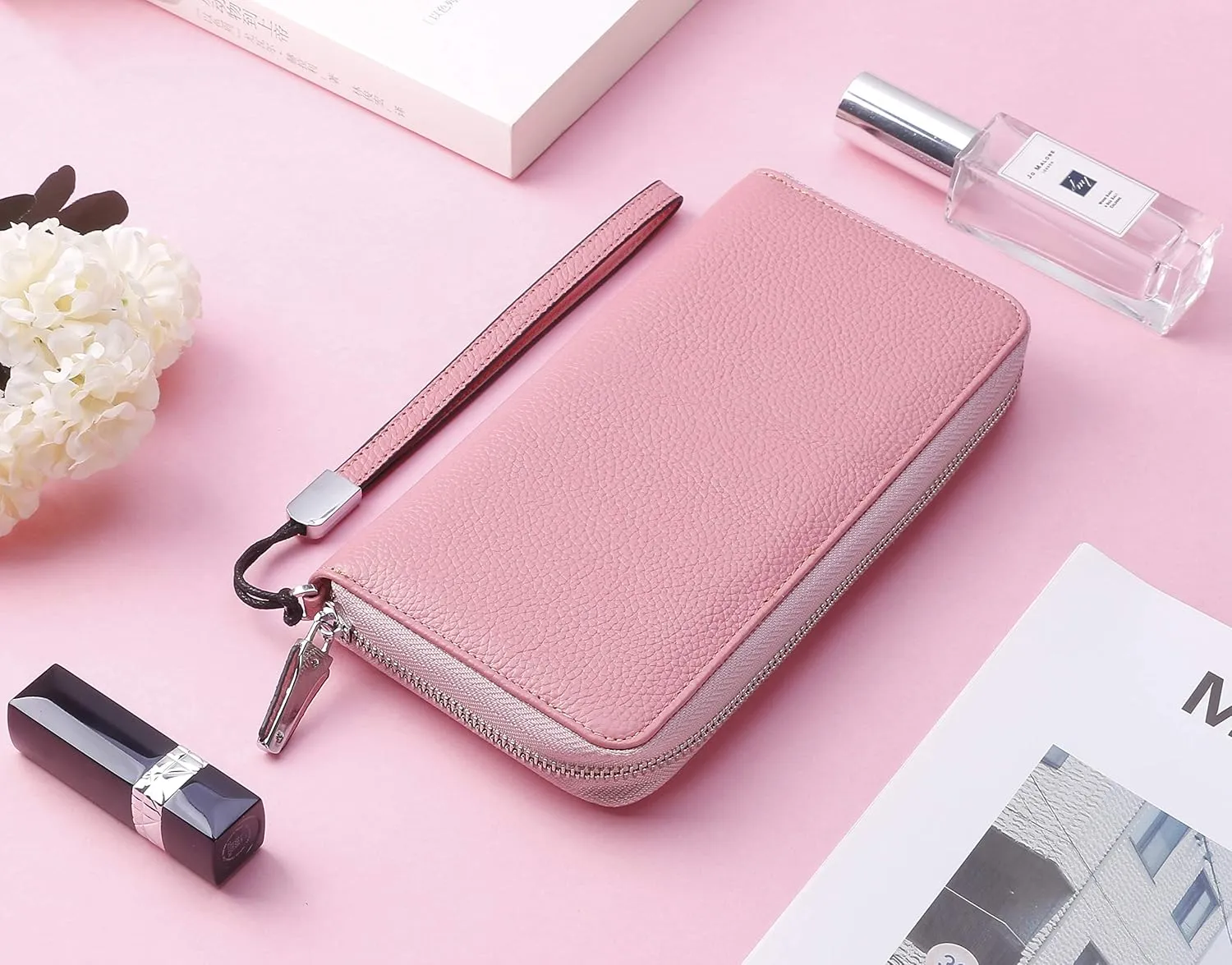 Lavemi Women's RFID Blocking 100% Leather Large Capacity Zip Around Wallet Phone Holder Clutch Travel Purse Wristlet