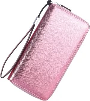 Lavemi Women's RFID Blocking 100% Leather Large Capacity Zip Around Wallet Phone Holder Clutch Travel Purse Wristlet