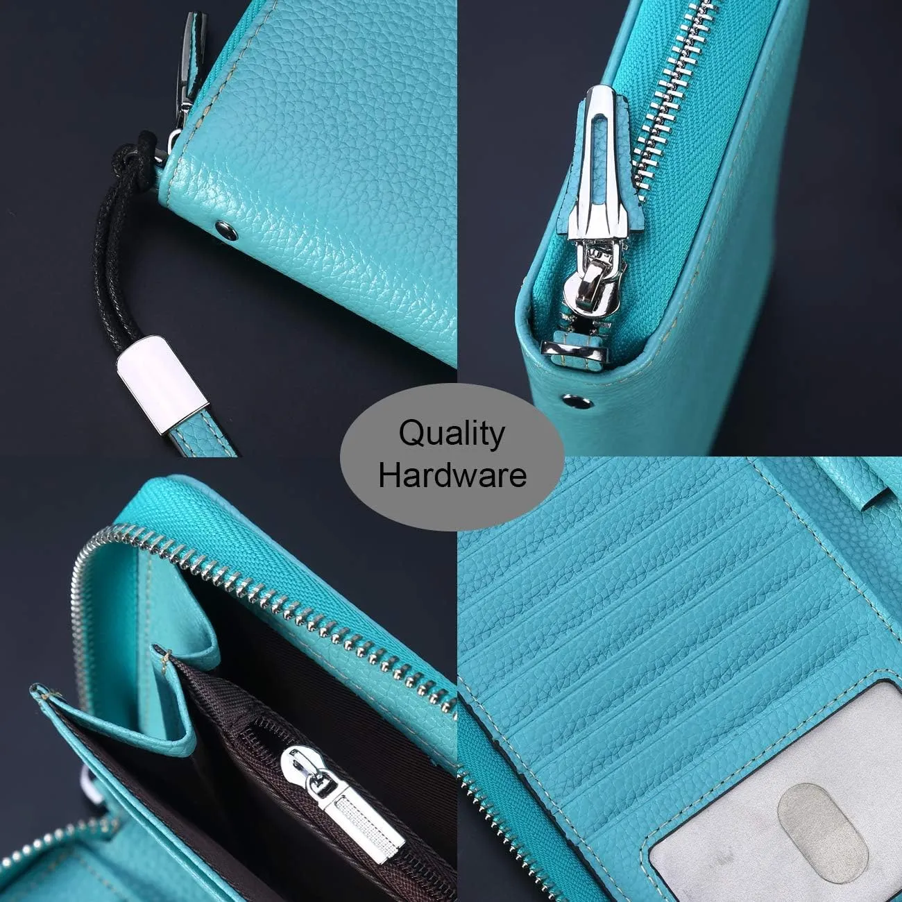 Lavemi Women's RFID Blocking 100% Leather Large Capacity Zip Around Wallet Phone Holder Clutch Travel Purse Wristlet