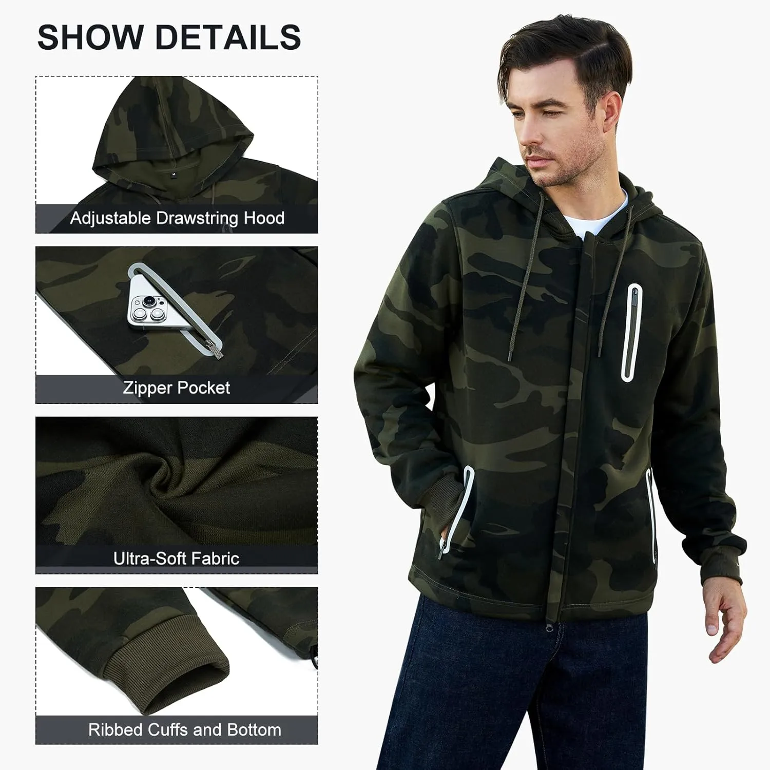 LBL Leading the Better Life Men's Zip Up Hoodie Long Sleeve Fleece Hooded Sweatshirt with Zipper Pockets