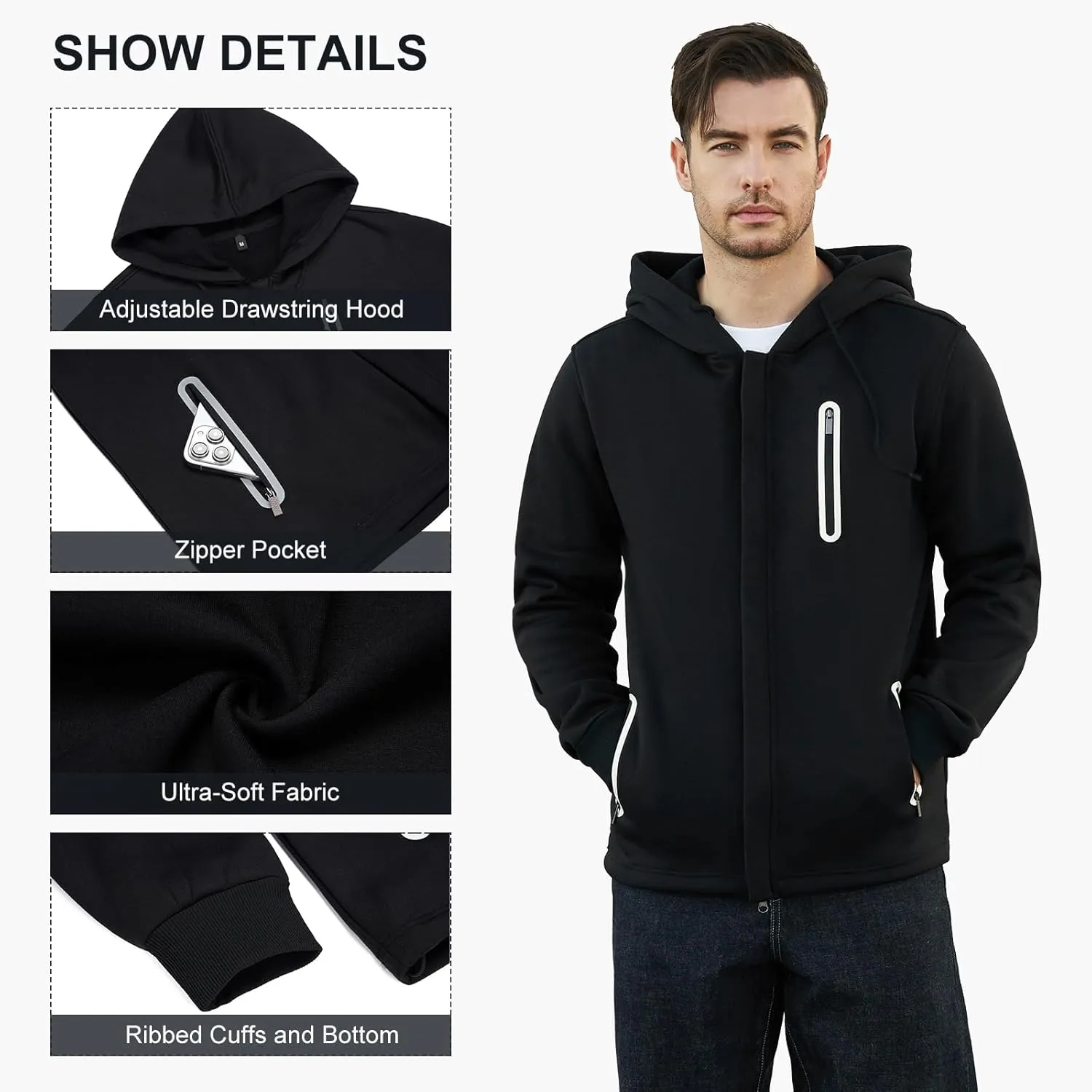 LBL Leading the Better Life Men's Zip Up Hoodie Long Sleeve Fleece Hooded Sweatshirt with Zipper Pockets