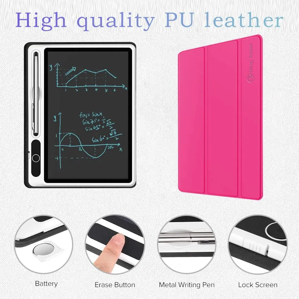 LCD Writing Tablet 10 inch Electronic Handwriting Pad Doodle Board with Leather Protective Case Christmas Birthday Gifts for Kids Adults at Home School Office(Pink)