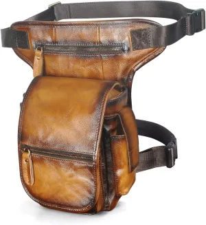 Leather Drop Leg Bag, Multi-Purpose Outdoor Hip Bag with Adjustable Shoulder Straps, for Outdoor, Travel, Camping Pouches(Yellow)