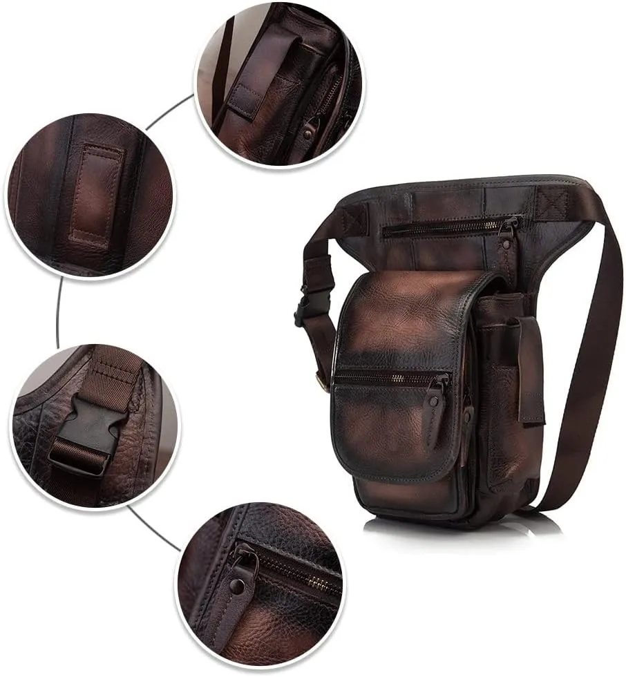 Leather Drop Leg Bag, Multi-Purpose Outdoor Hip Bag with Adjustable Shoulder Straps, for Outdoor, Travel, Camping Pouches(Yellow)