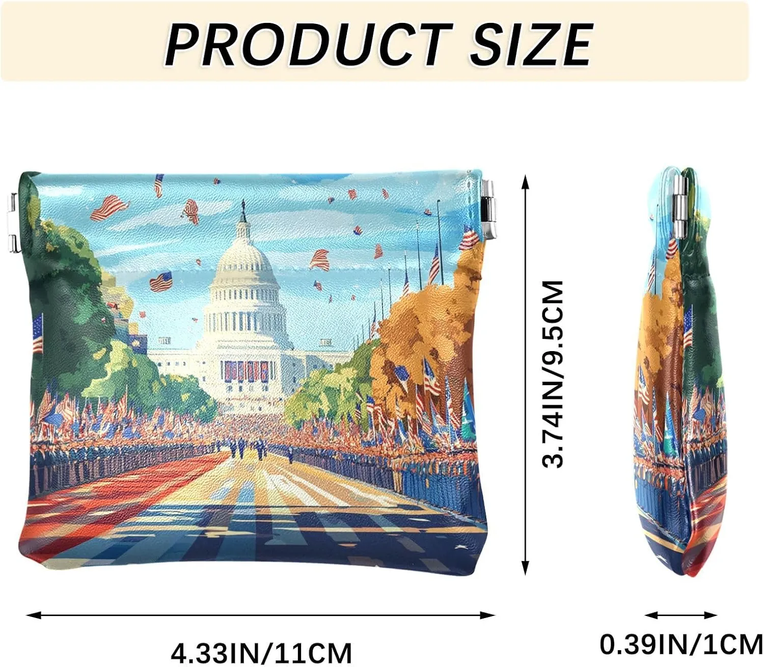 Leather Squeeze Coin Purse Coin Pouch Bag Wallet Small Coin Change Holder for Women Girl Blue Us President's Day Flag
