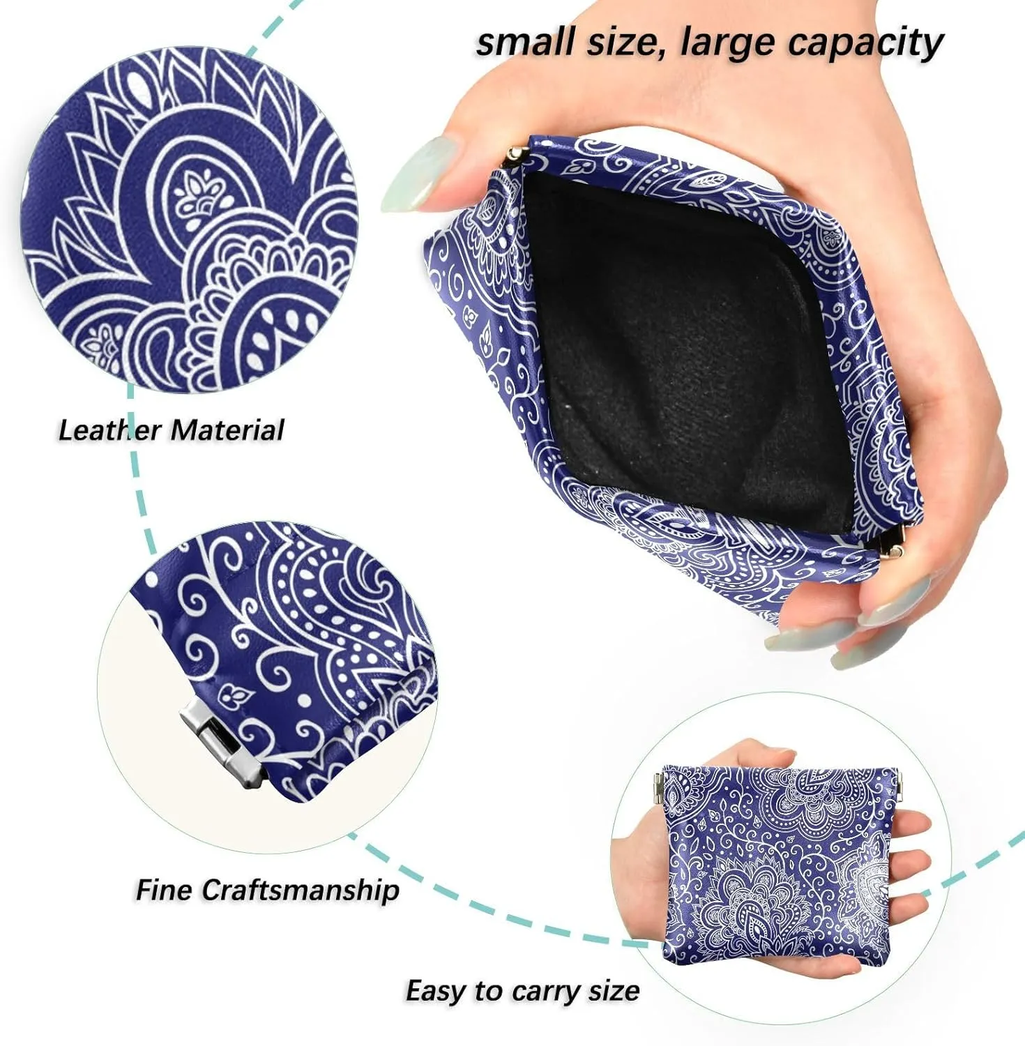 Leather Squeeze Coin Purse Coin Pouch Bag Wallet Small Coin Change Holder for Women Girl Mandala