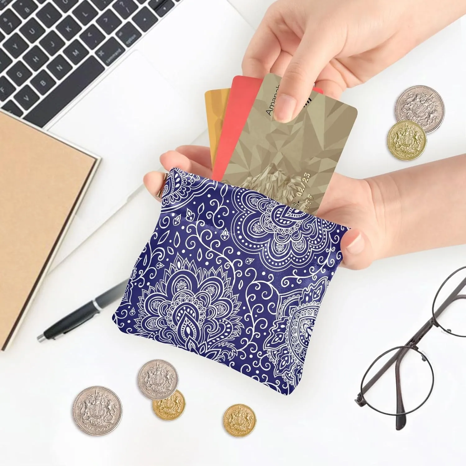 Leather Squeeze Coin Purse Coin Pouch Bag Wallet Small Coin Change Holder for Women Girl Mandala