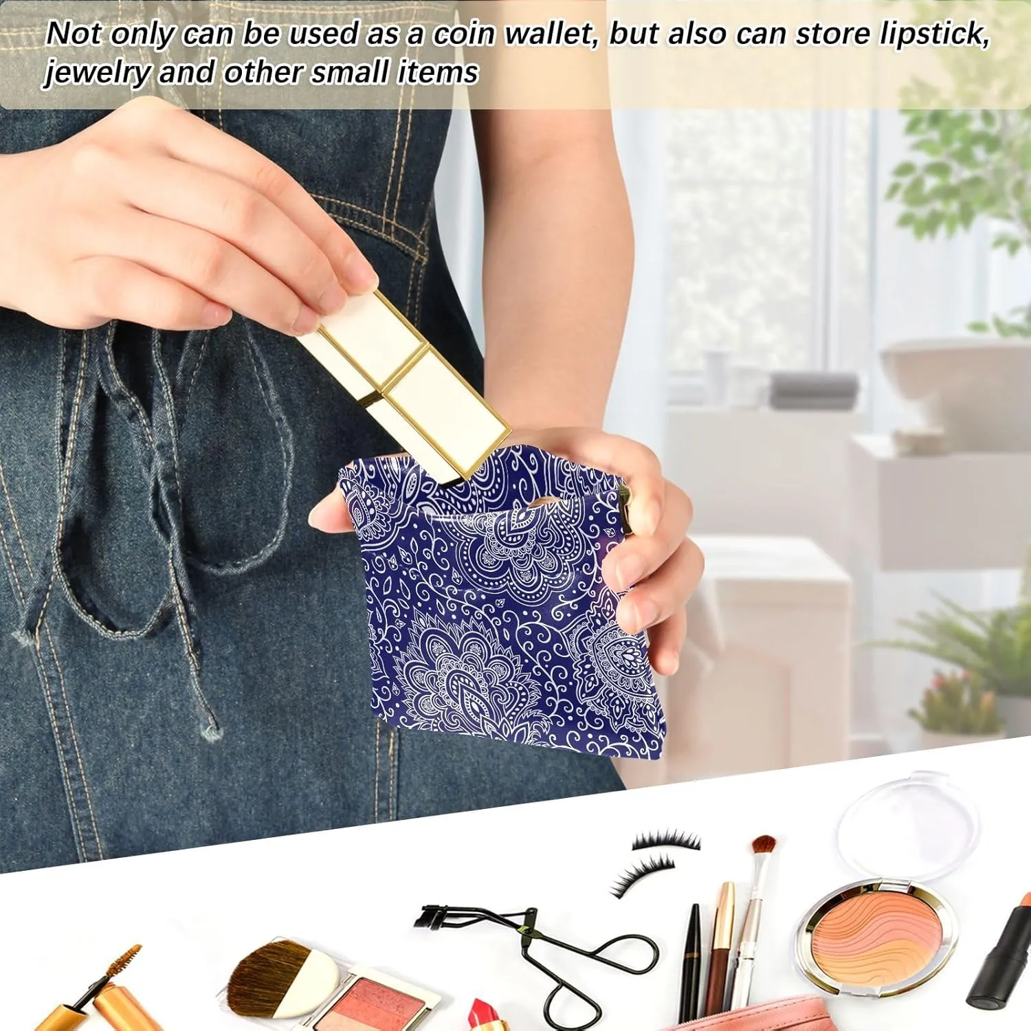 Leather Squeeze Coin Purse Coin Pouch Bag Wallet Small Coin Change Holder for Women Girl Mandala