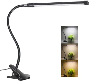 LED Desk Lamp Dimmable Eye Care Reading Light 3 Color Changing 10-Level Brightness Mental Flex Clamp Lamp Clip On Light LED Table Light (Black)