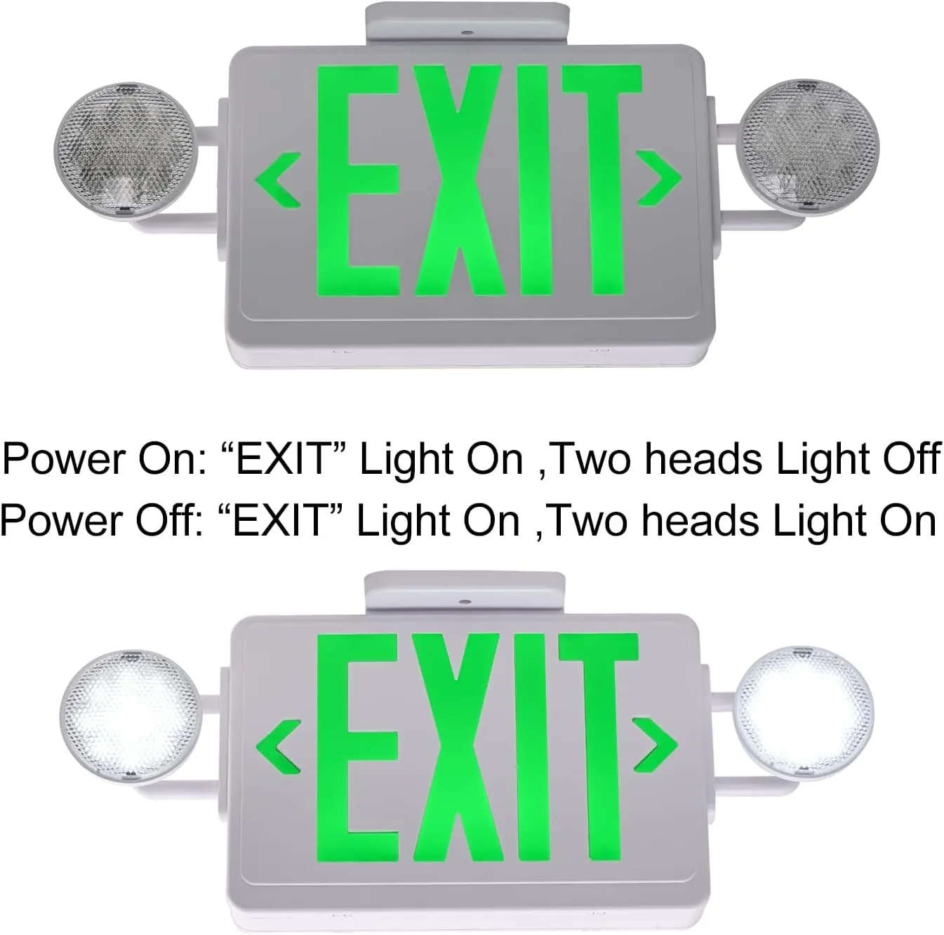 LED Exit Signs with Emergency Lights,200lm 3Hours Green Emergency Exit Sign with Lights Battery Backup, Double Face UL 924 AC85-277V Plug in Cord