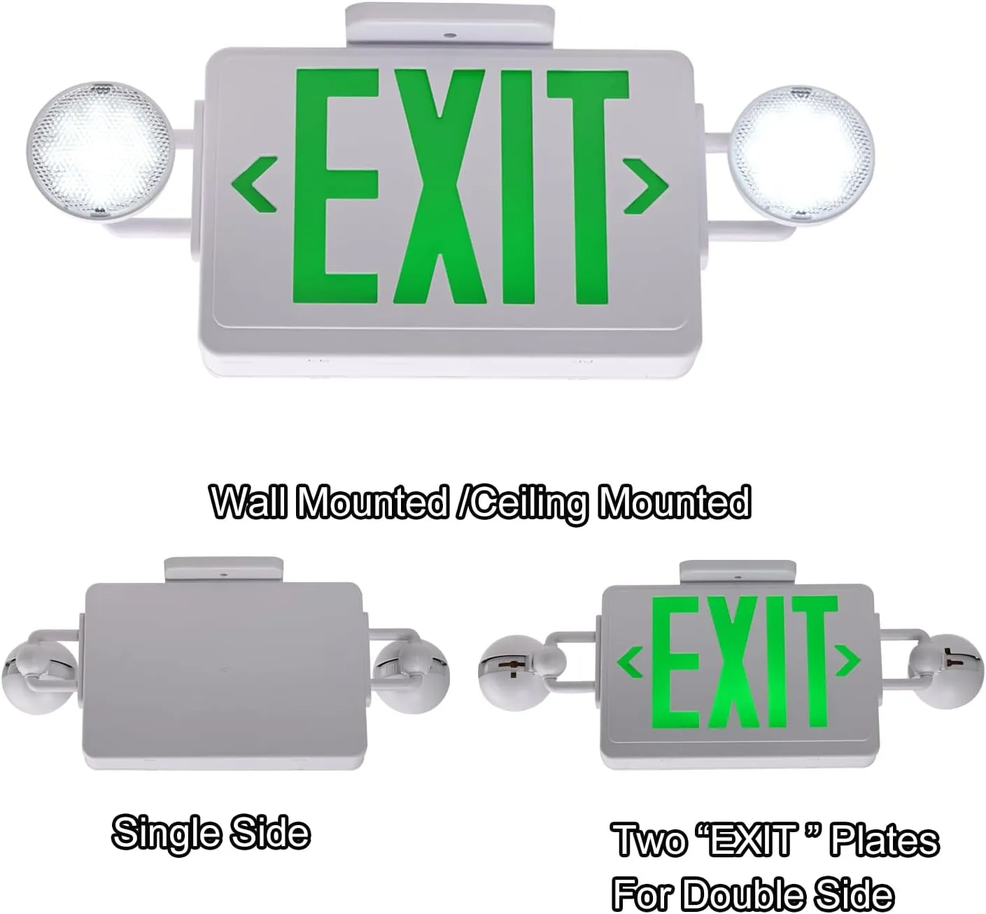 LED Exit Signs with Emergency Lights,200lm 3Hours Green Emergency Exit Sign with Lights Battery Backup, Double Face UL 924 AC85-277V Plug in Cord