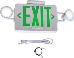 LED Exit Signs with Emergency Lights,200lm 3Hours Green Emergency Exit Sign with Lights Battery Backup, Double Face UL 924 AC85-277V Plug in Cord
