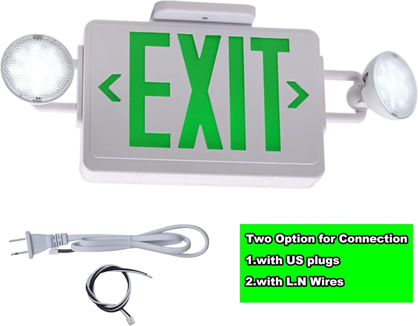 LED Exit Signs with Emergency Lights,200lm 3Hours Green Emergency Exit Sign with Lights Battery Backup, Double Face UL 924 AC85-277V Plug in Cord