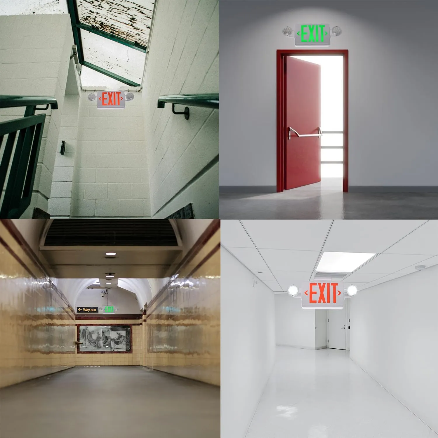 LED Exit Signs with Emergency Lights,200lm 3Hours Green Emergency Exit Sign with Lights Battery Backup, Double Face UL 924 AC85-277V Plug in Cord