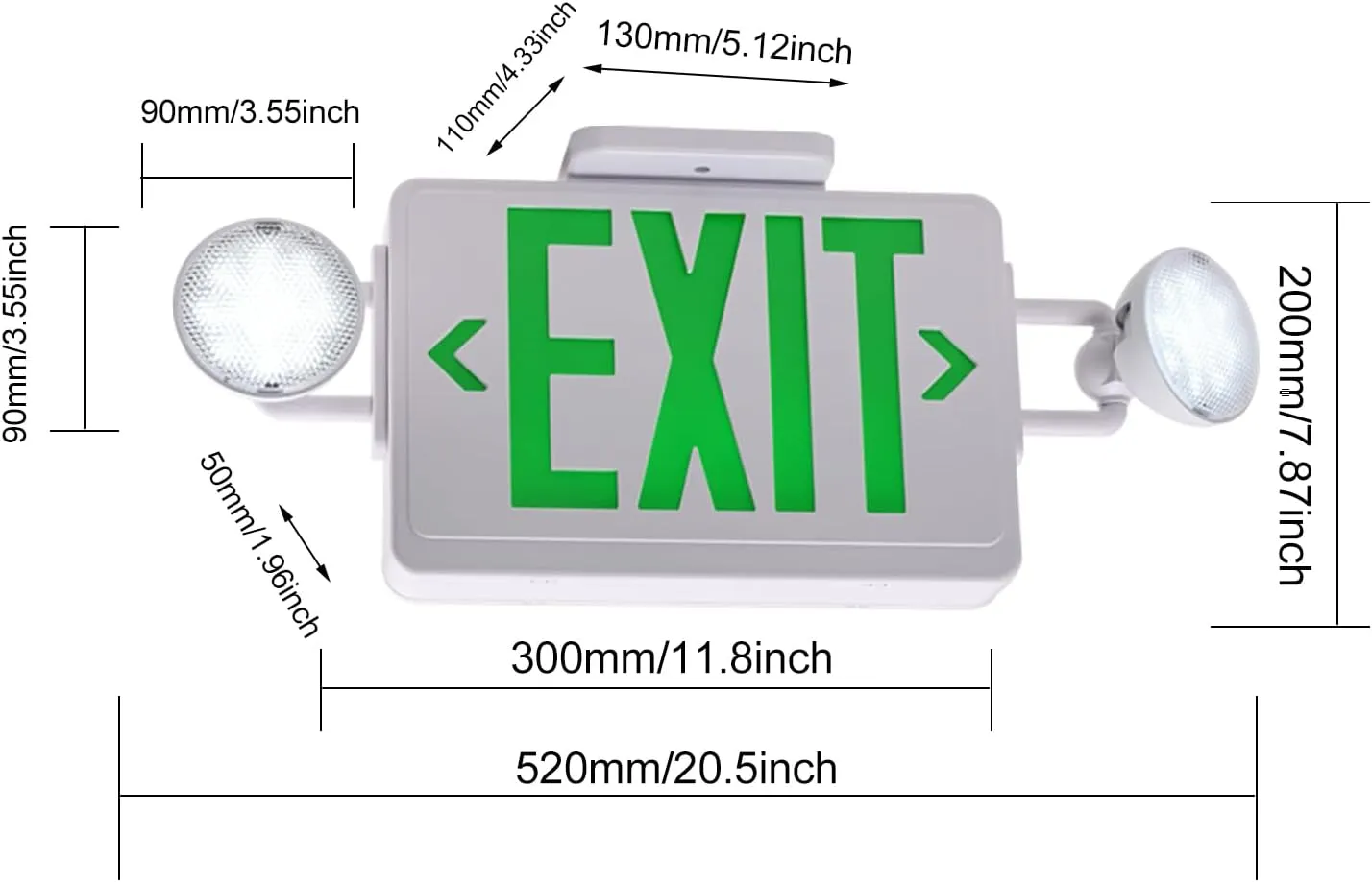 LED Exit Signs with Emergency Lights,200lm 3Hours Green Emergency Exit Sign with Lights Battery Backup, Double Face UL 924 AC85-277V Plug in Cord