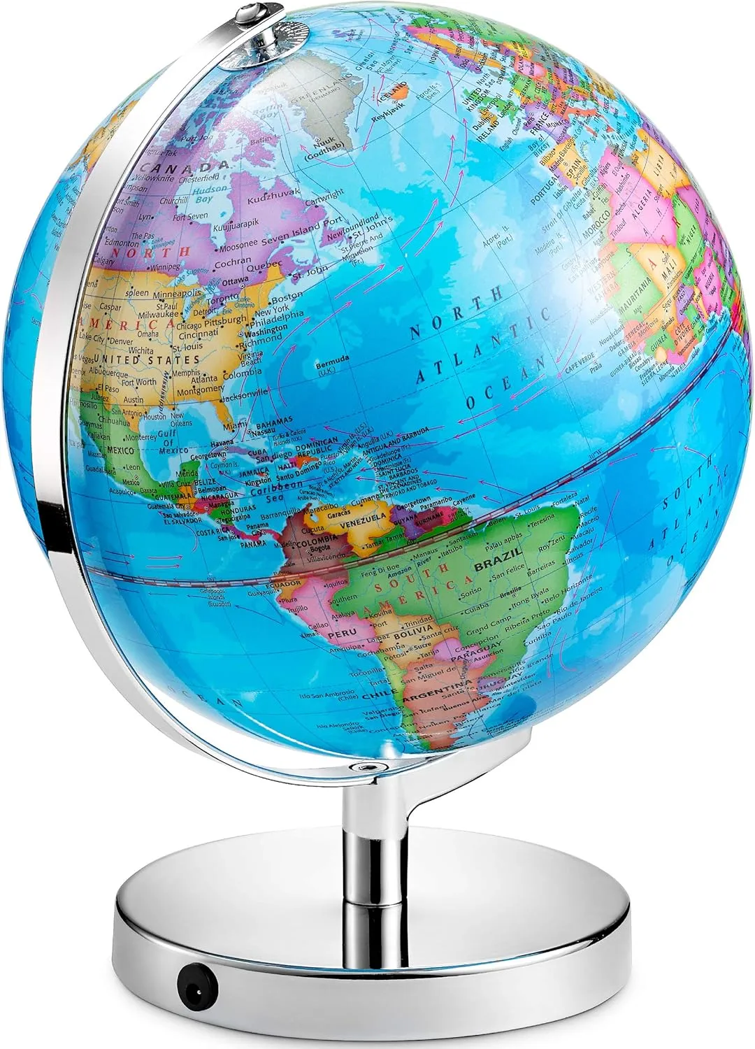 LED Illuminated World Globe with Chrome Rotating Stand – 3-in-1 Educational Tool for Kids & Adults, Interactive Learning Globe with Constellation Map, Lighted Display, 11 Inch