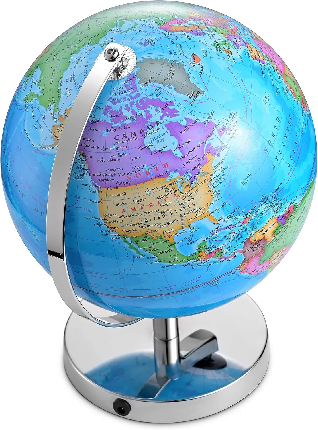 LED Illuminated World Globe with Chrome Rotating Stand – 3-in-1 Educational Tool for Kids & Adults, Interactive Learning Globe with Constellation Map, Lighted Display, 11 Inch