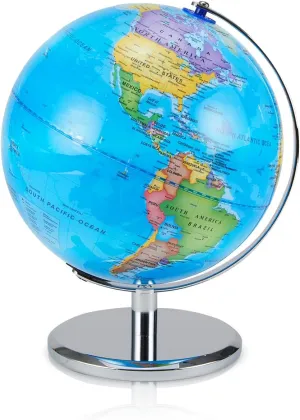 LED Illuminated World Globe with Chrome Rotating Stand – 3-in-1 Educational Tool for Kids & Adults, Interactive Learning Globe with Constellation Map, Lighted Display, 9.5 Inch