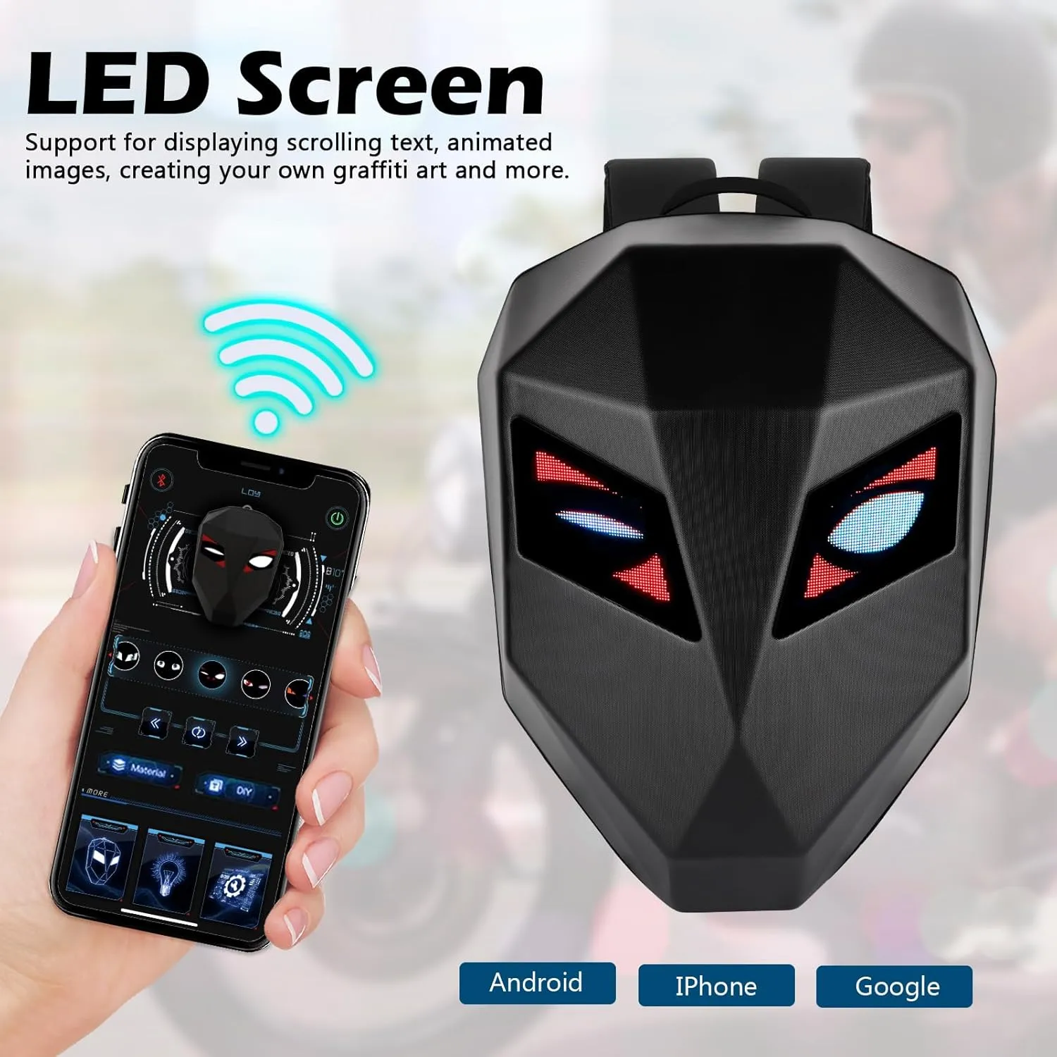 LED Motorcycle Backpack, LED Backpack, Programmable cycling bag, Travel and Camping Storage Bag,Ideal for riding and holiday gifts (Black color)