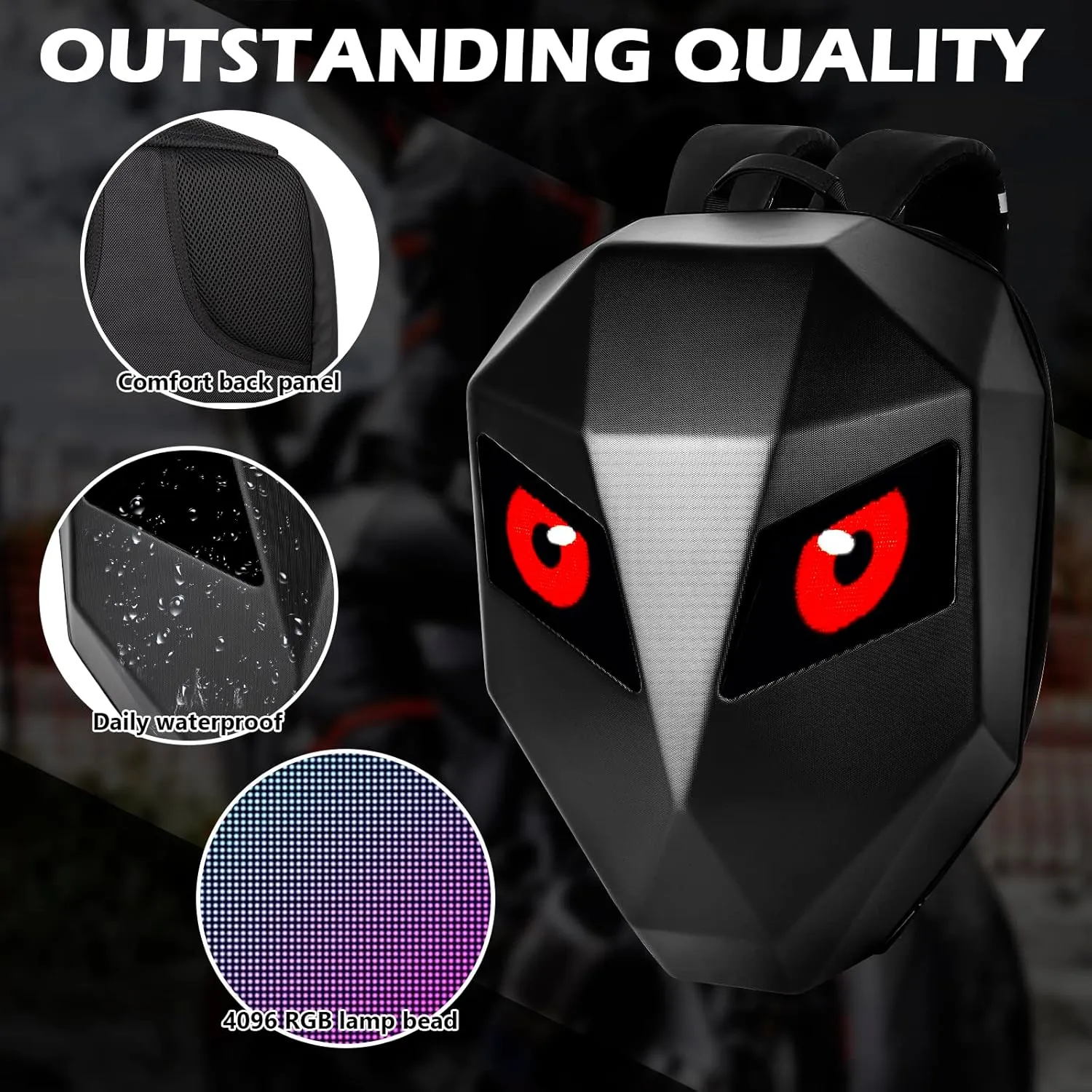 LED Motorcycle Backpack, LED Backpack, Programmable cycling bag, Travel and Camping Storage Bag,Ideal for riding and holiday gifts (Black color)