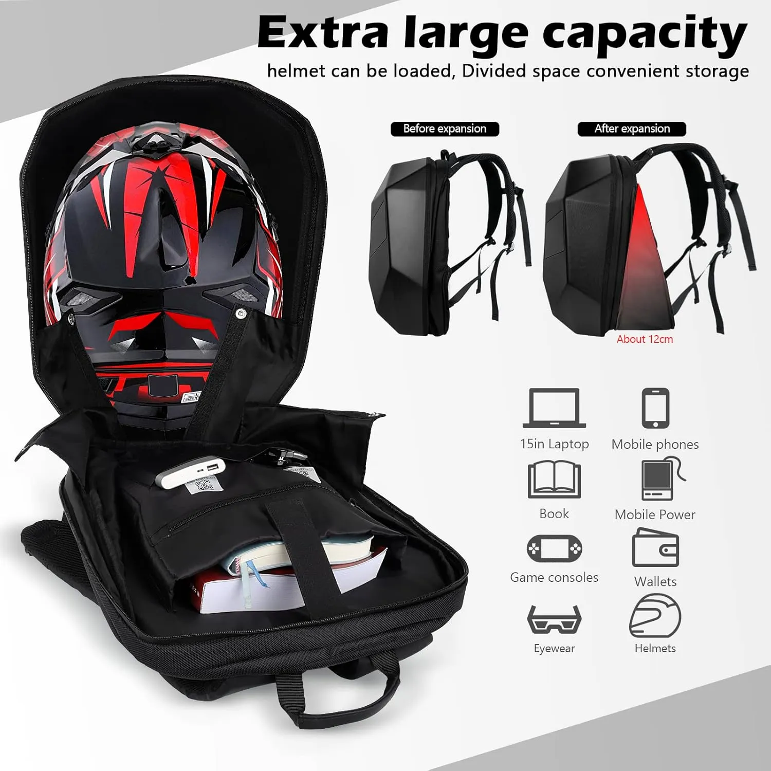 LED Motorcycle Backpack, LED Backpack, Programmable cycling bag, Travel and Camping Storage Bag,Ideal for riding and holiday gifts (Black color)