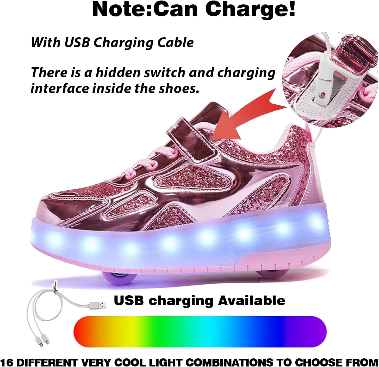 LED Roller Skate Shoes for Kids Boys Girls Light Up Roller Sneakers with Detachable Wheels Rechargeable Flashing Wheeled Shoes