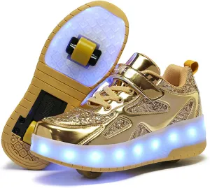 LED Roller Skate Shoes for Kids Boys Girls Light Up Roller Sneakers with Detachable Wheels Rechargeable Flashing Wheeled Shoes