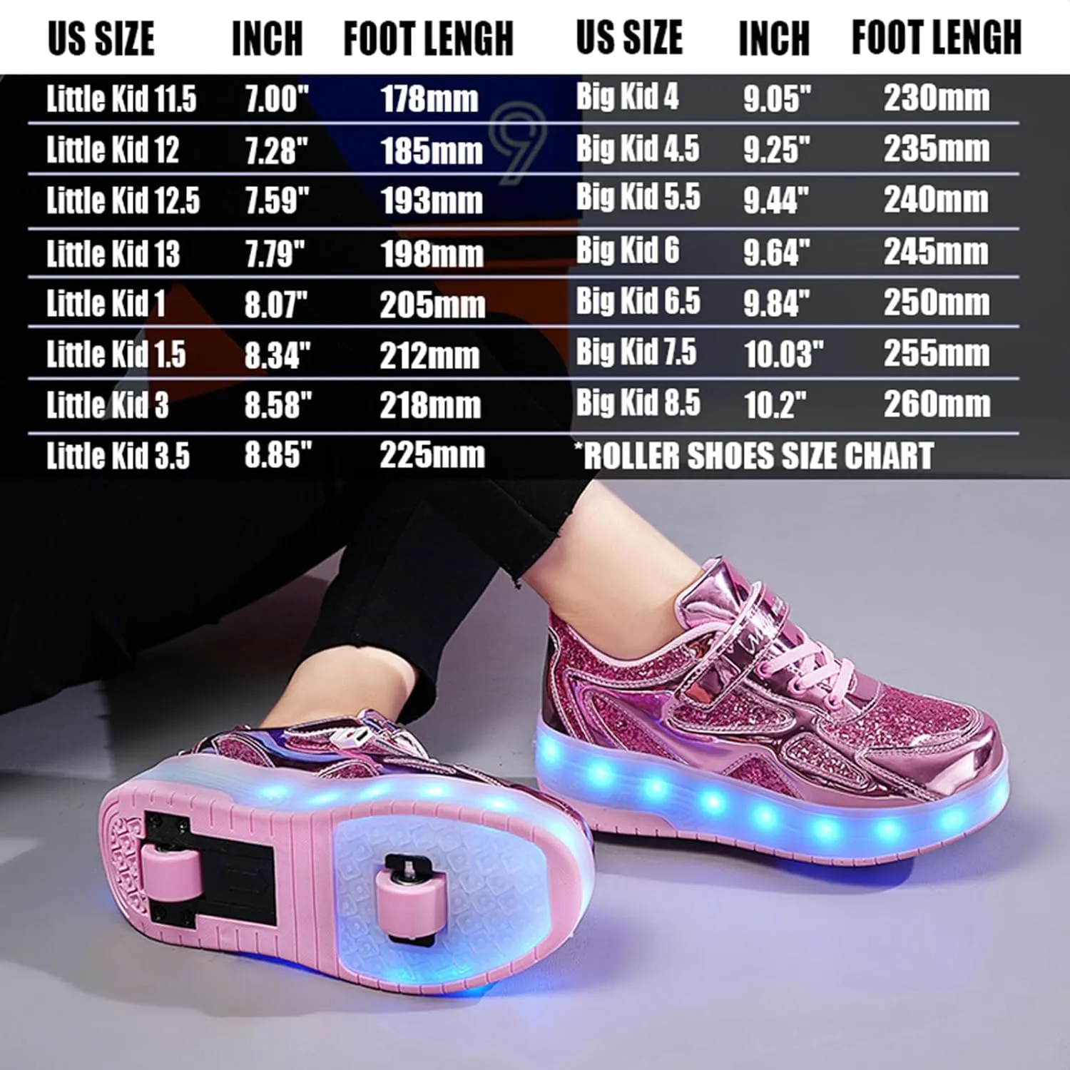 LED Roller Skate Shoes for Kids Boys Girls Light Up Roller Sneakers with Detachable Wheels Rechargeable Flashing Wheeled Shoes