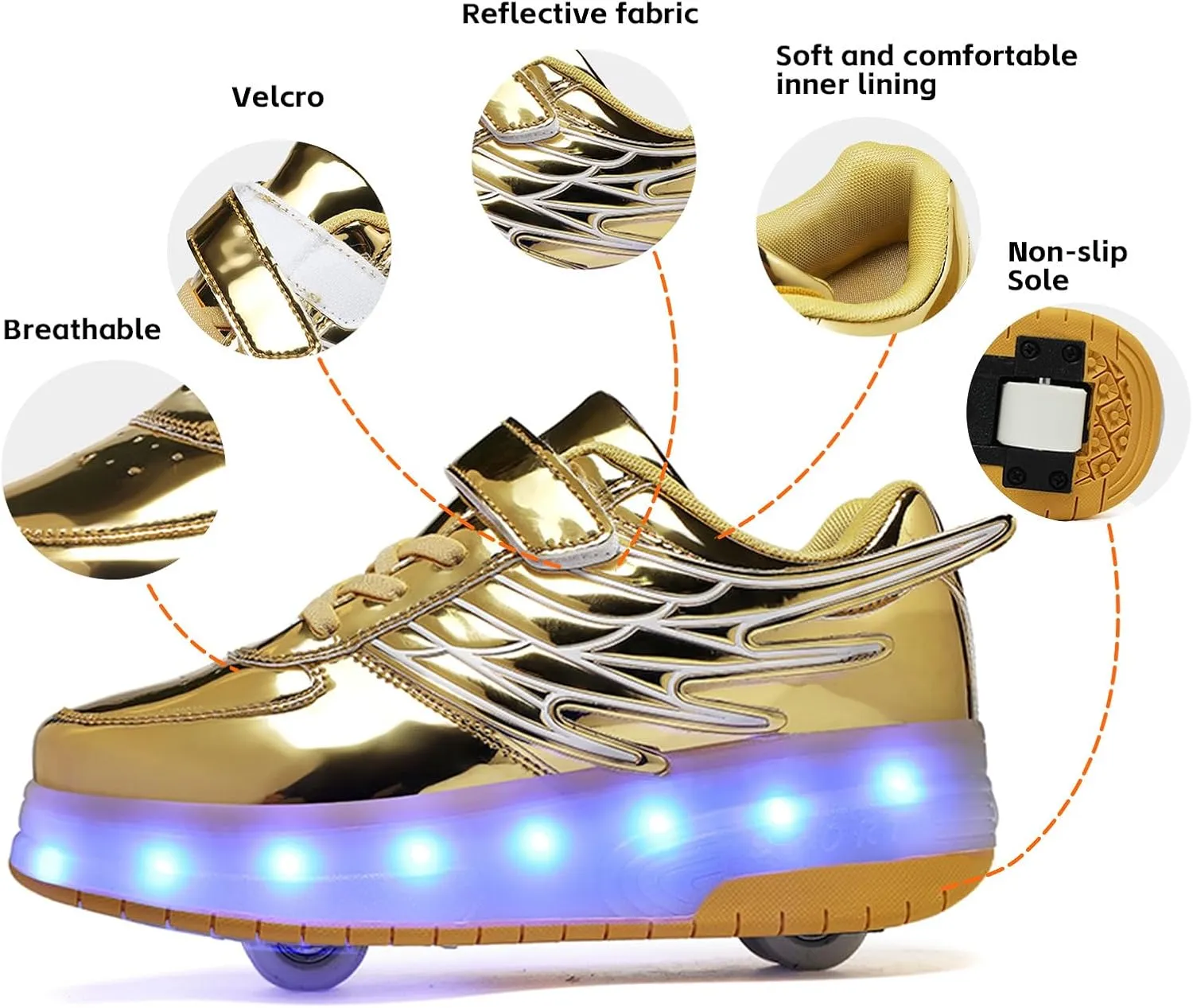LED Roller Skate Shoes for Kids Boys Girls Light Up Roller Sneakers with Detachable Wheels Rechargeable Flashing Wheeled Shoes