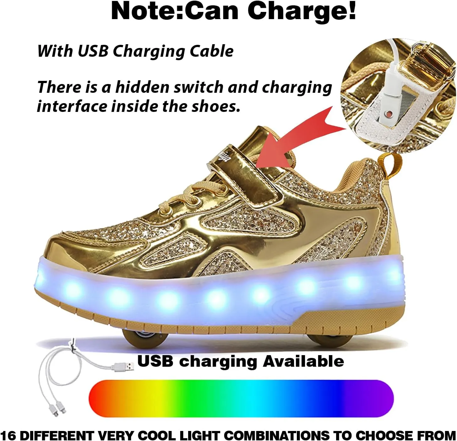 LED Roller Skate Shoes for Kids Boys Girls Light Up Roller Sneakers with Detachable Wheels Rechargeable Flashing Wheeled Shoes