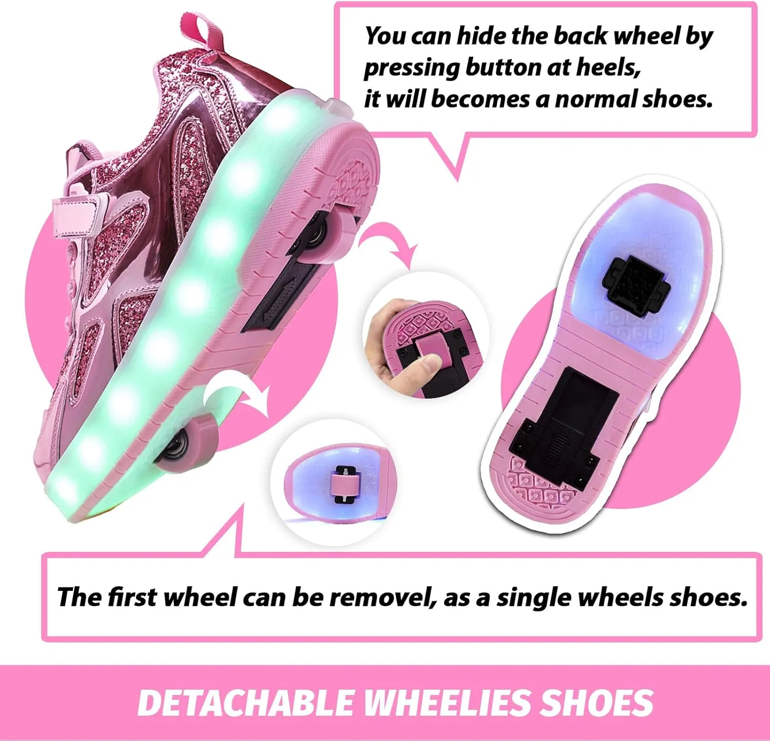LED Roller Skate Shoes for Kids Boys Girls Light Up Roller Sneakers with Detachable Wheels Rechargeable Flashing Wheeled Shoes