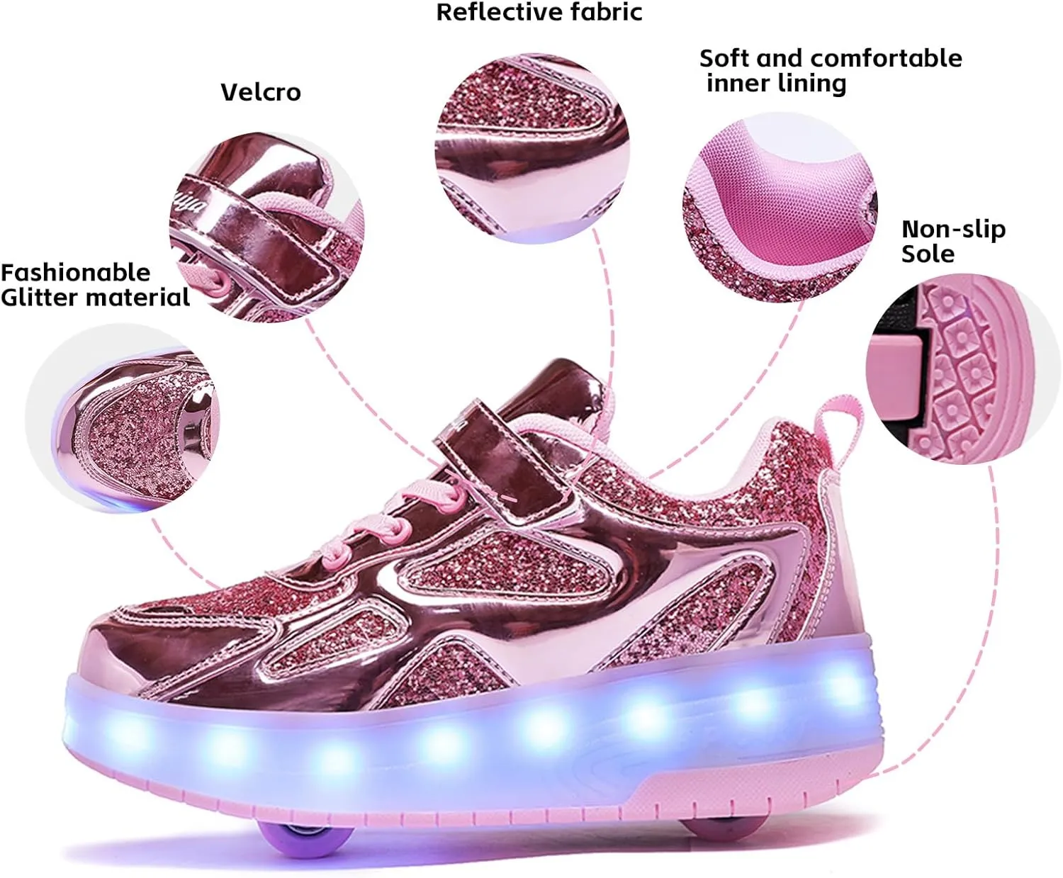 LED Roller Skate Shoes for Kids Boys Girls Light Up Roller Sneakers with Detachable Wheels Rechargeable Flashing Wheeled Shoes