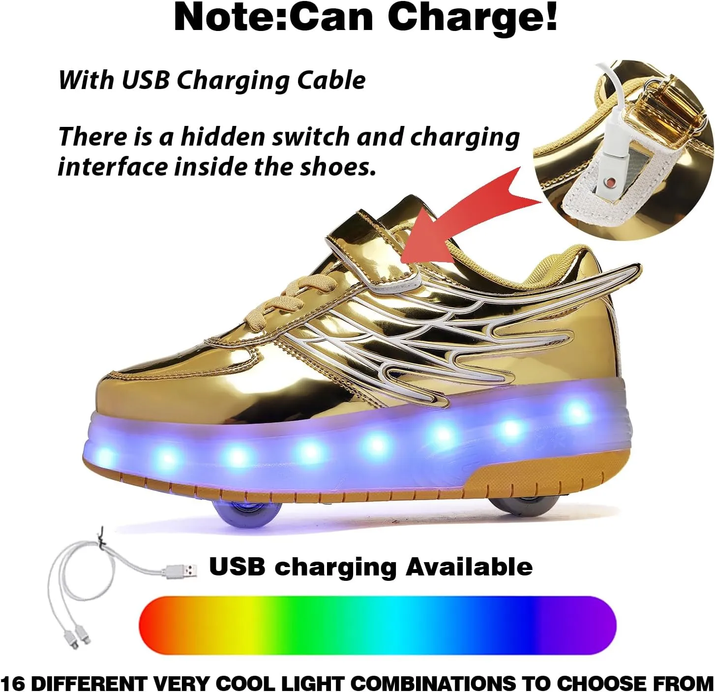 LED Roller Skate Shoes for Kids Boys Girls Light Up Roller Sneakers with Detachable Wheels Rechargeable Flashing Wheeled Shoes