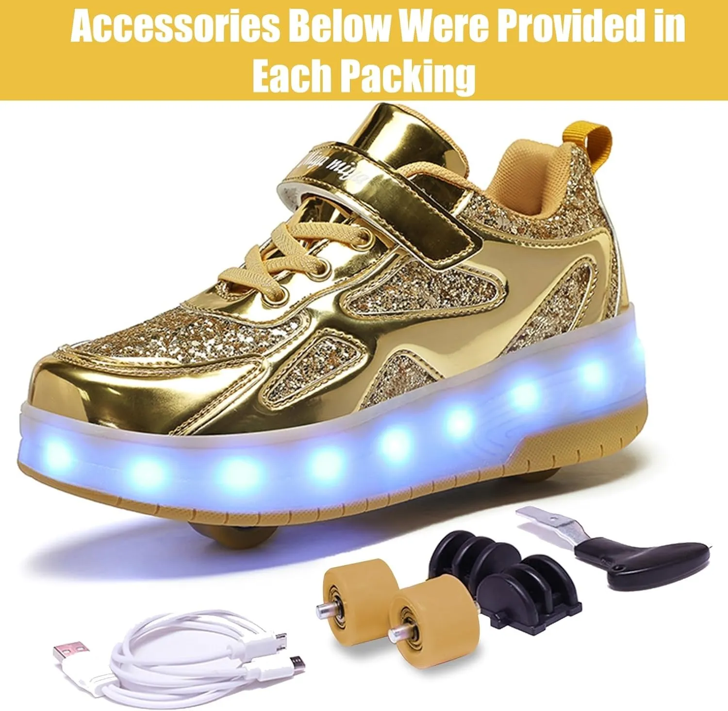 LED Roller Skate Shoes for Kids Boys Girls Light Up Roller Sneakers with Detachable Wheels Rechargeable Flashing Wheeled Shoes