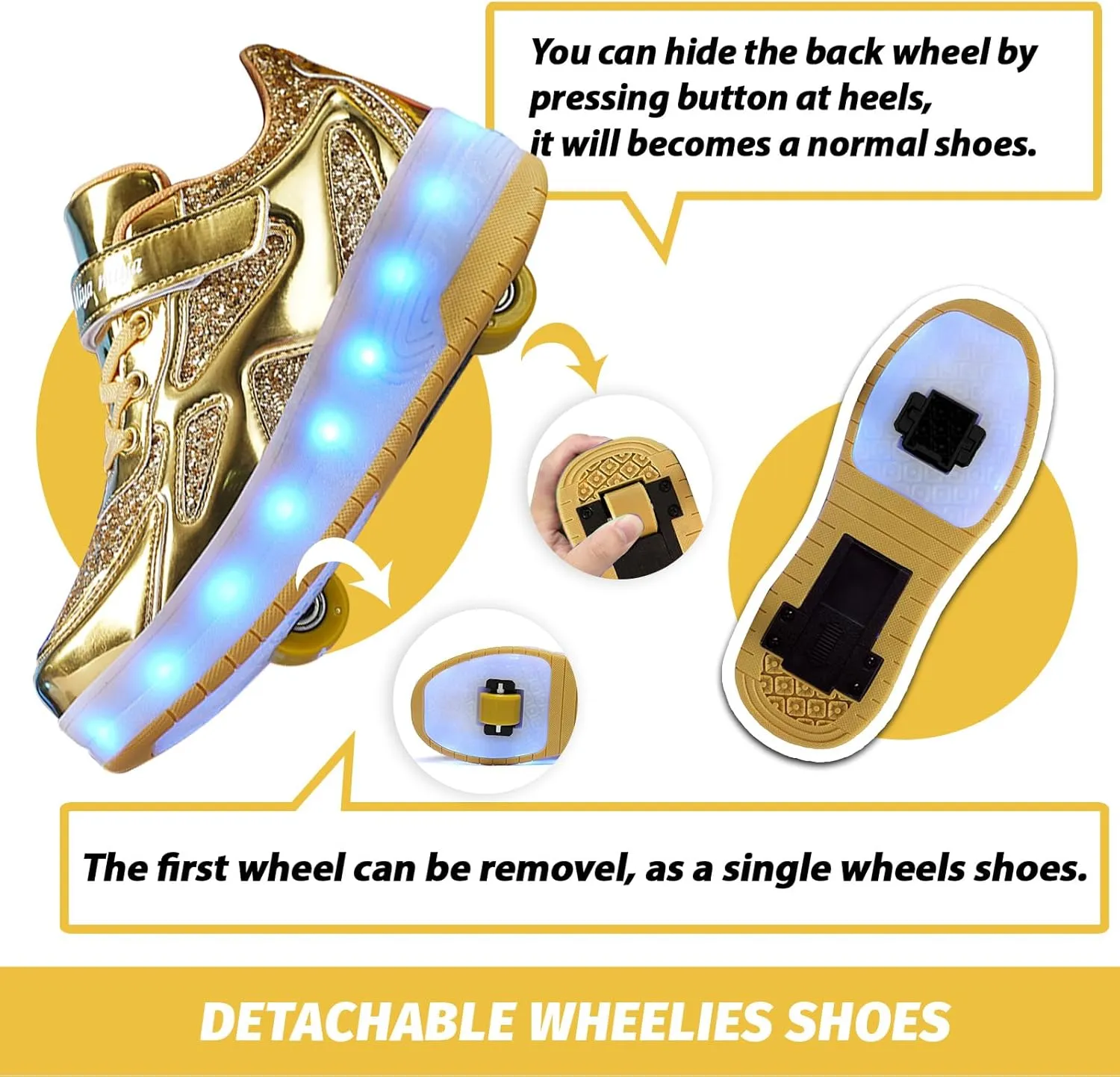LED Roller Skate Shoes for Kids Boys Girls Light Up Roller Sneakers with Detachable Wheels Rechargeable Flashing Wheeled Shoes
