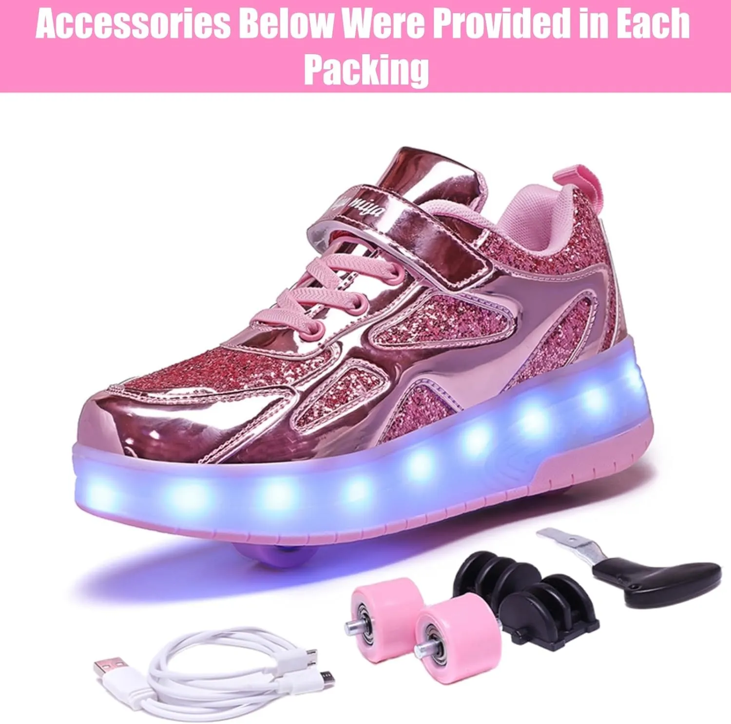 LED Roller Skate Shoes for Kids Boys Girls Light Up Roller Sneakers with Detachable Wheels Rechargeable Flashing Wheeled Shoes