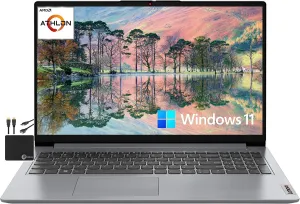 Lenovo IdeaPad 1 15.6'' Laptop (2023 Model), AMD Dual-core Athlon 3050U Processor (up to 3.20 GHz, Beats i3-1005G1), 12GB RAM, 256GB SSD, Wi-Fi 6, Bluetooth, Win 11 MarxsolCables, Cloud Grey